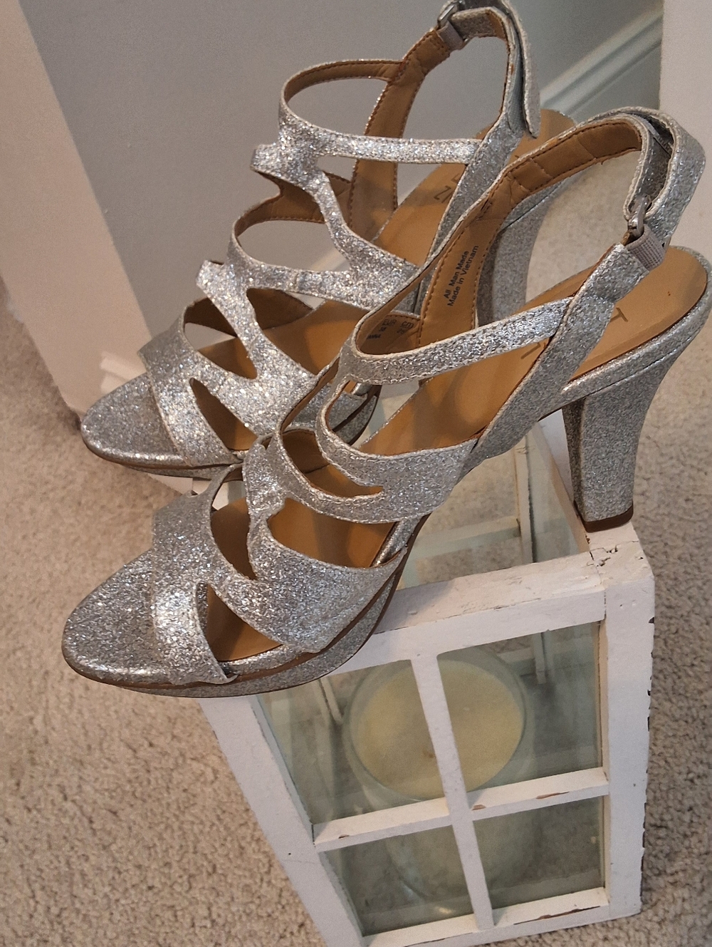 Naturalizer, 8Medium, Woman's Silver Glitter Strappy High Heel Sandals - Picture 6 of 8